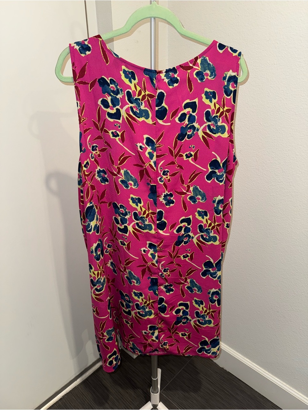 Halogen Pink Floral Dress Blue and Green Accents Zipper Resortwear Maximalist - Picture 2 of 5